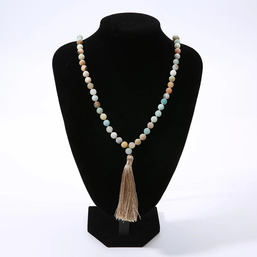 Mala tibétain en amazonite noué main