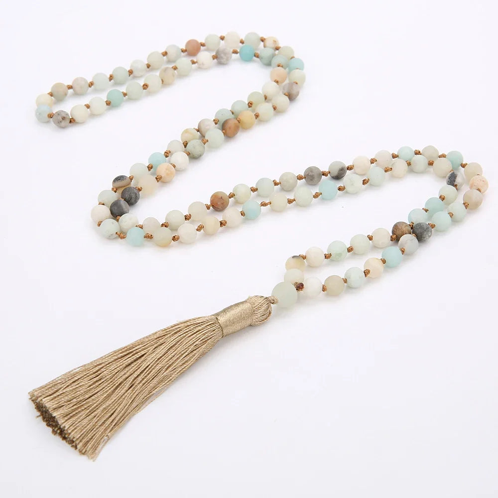 Mala tibétain en amazonite noué main