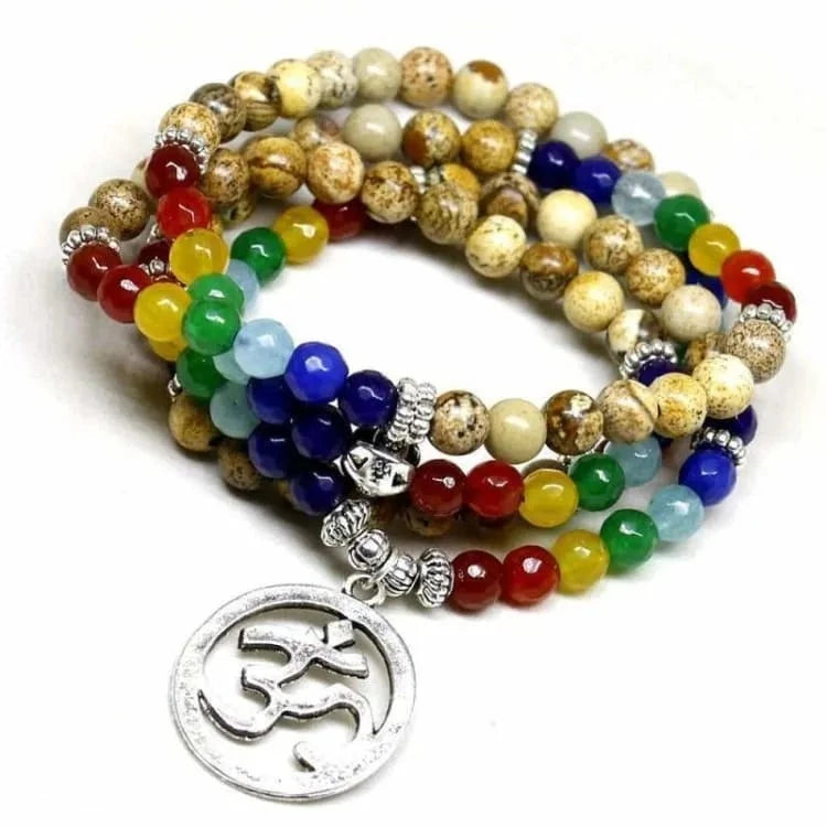 Bracelet 7 chakras en bois et pierres