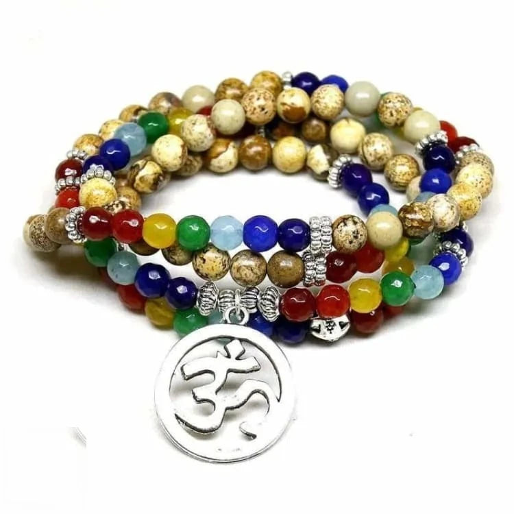 Bracelet 7 chakras en bois et pierres