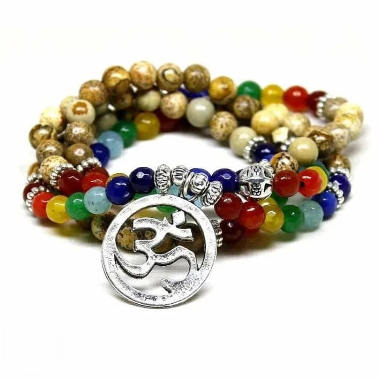 Bracelet 7 chakras en bois et pierres