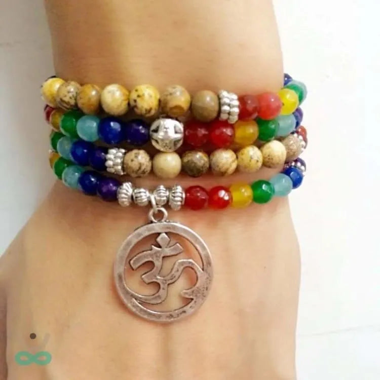 Bracelet 7 chakras en bois et pierres