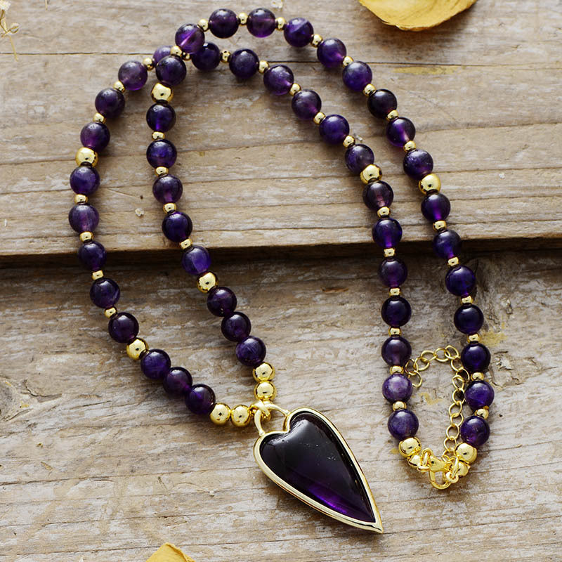 Collier améthyste en forme de coeur