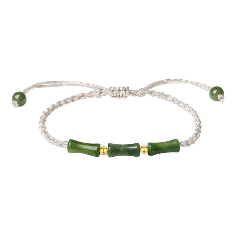 Bracelet jade olive et bambou en argent 925