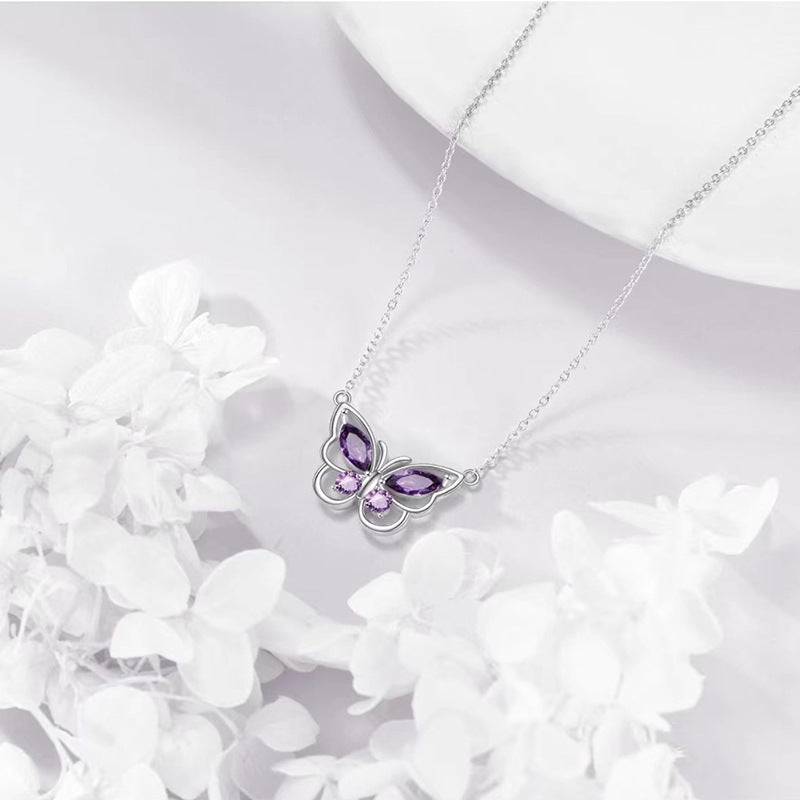 Collier améthyste papillon en argent