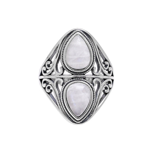 Bague pierre de lune double goutte en argent