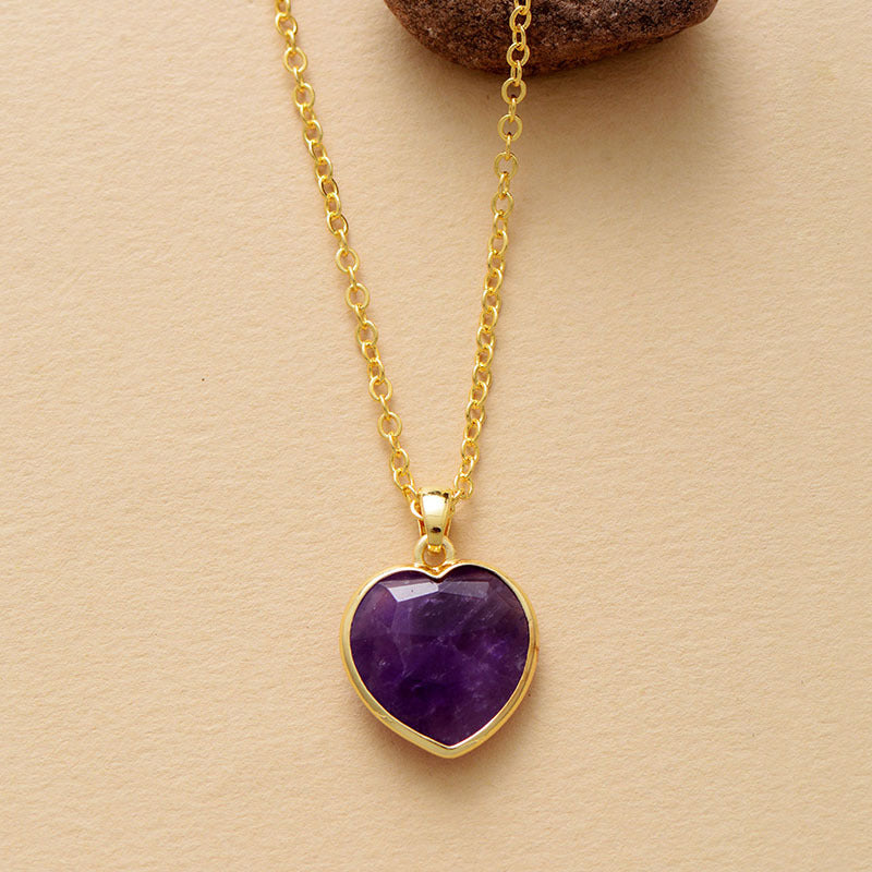 Collier améthyste coeur plaqué or