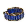 Bracelet lapis lazuli et cuir tressé long