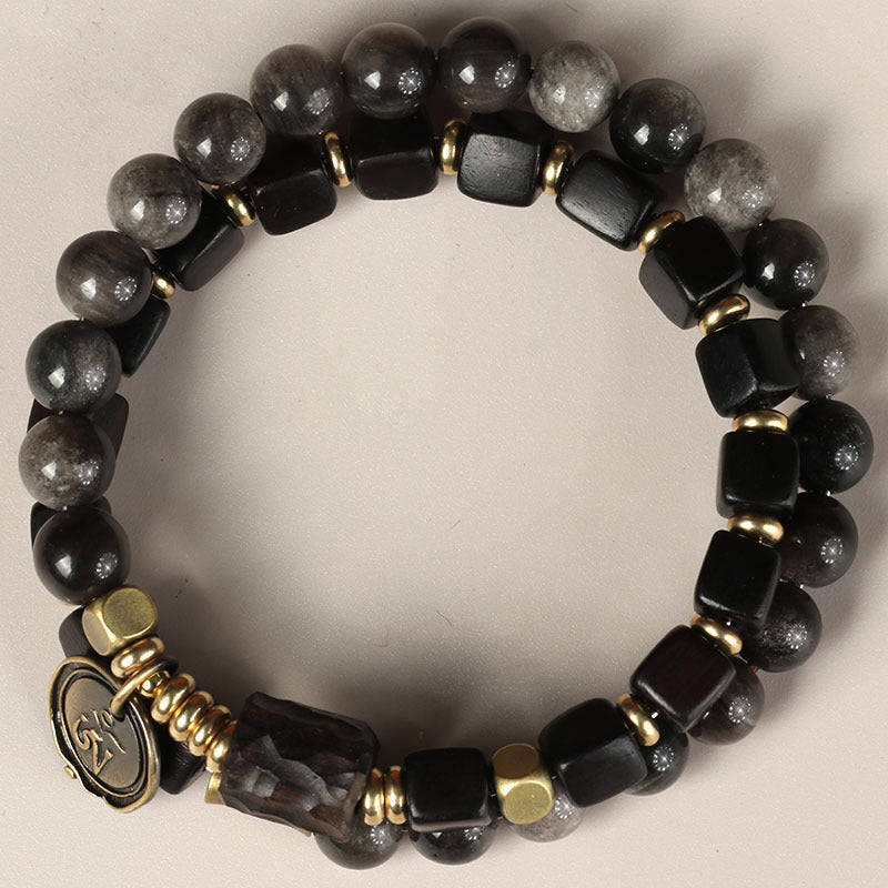 Bracelet obsidienne et bois d'ébène