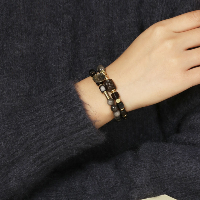 Bracelet obsidienne et bois d'ébène