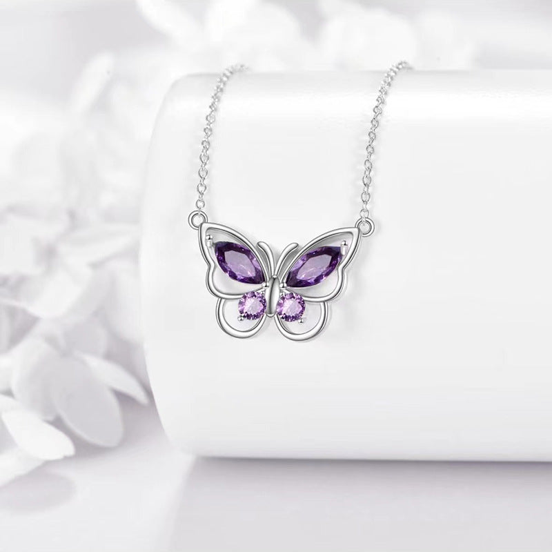 Collier améthyste papillon en argent