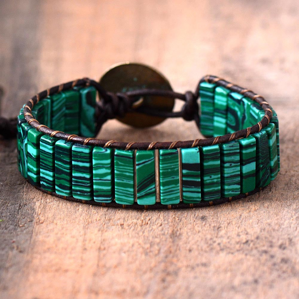 Bracelet porte bonheur multicouche en quartz vert