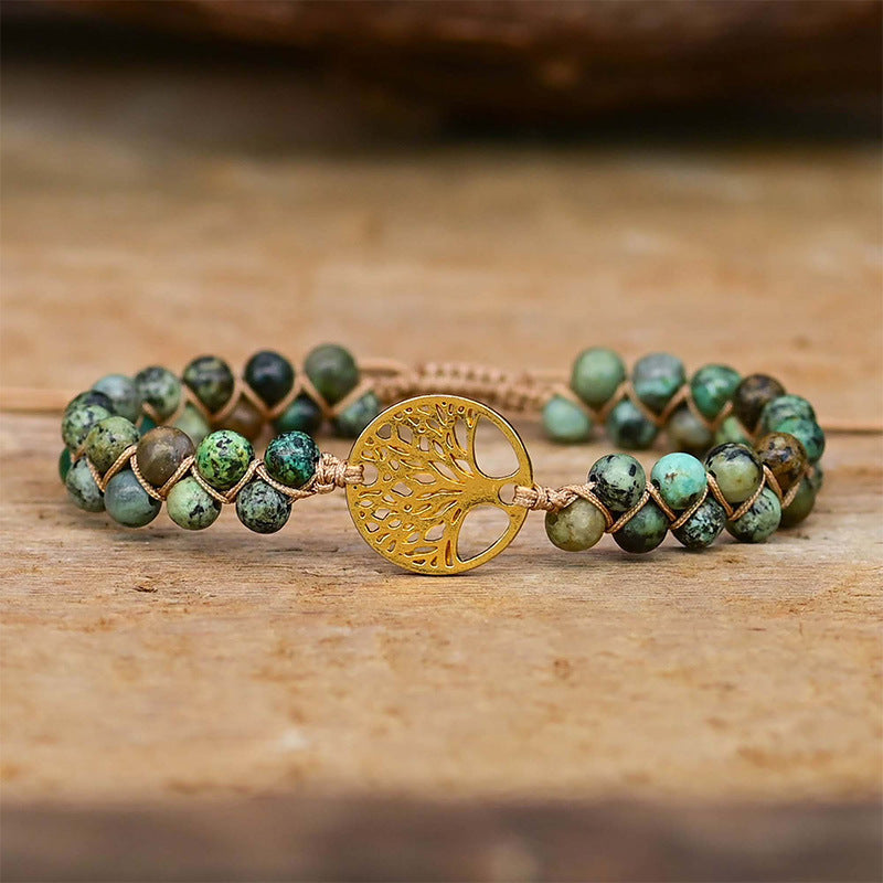 Bracelet turquoise tressé à l'arbre de vie