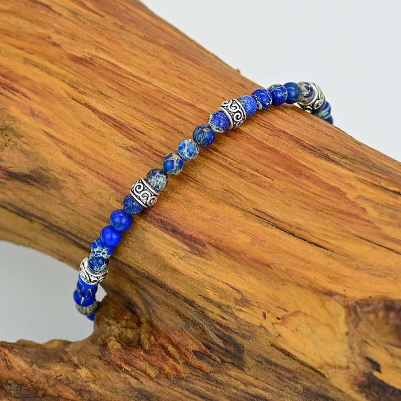 Bracelet lapis lazuli détails ethniques argentés