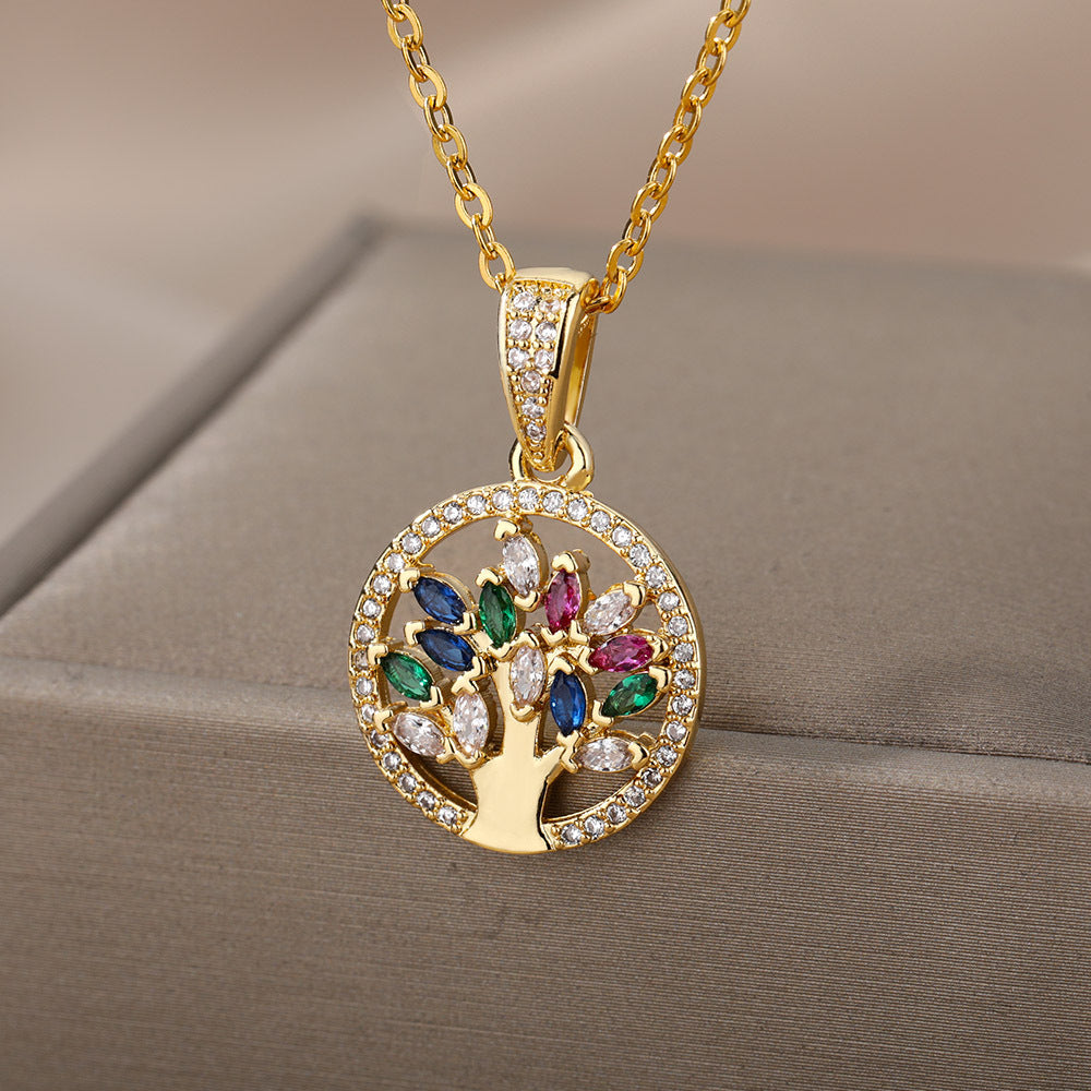 Collier arbre de vie zen doré aux zircons