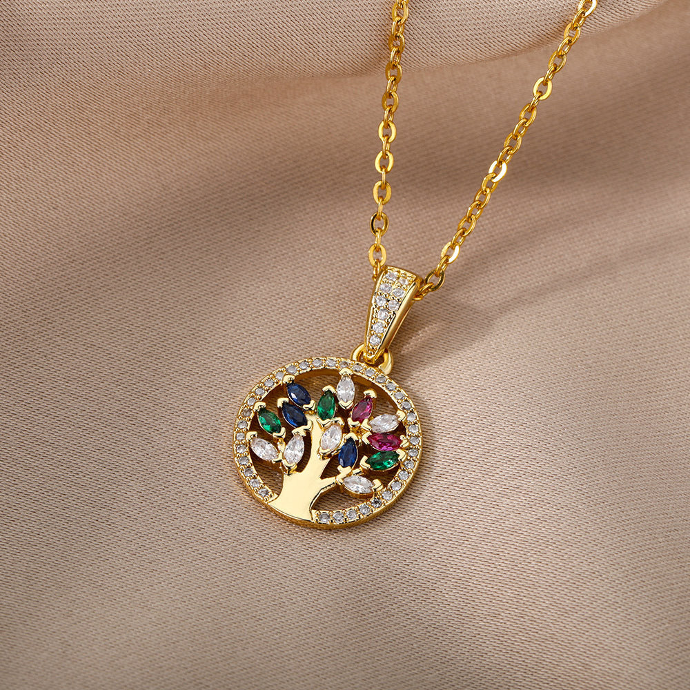 Collier arbre de vie zen doré aux zircons