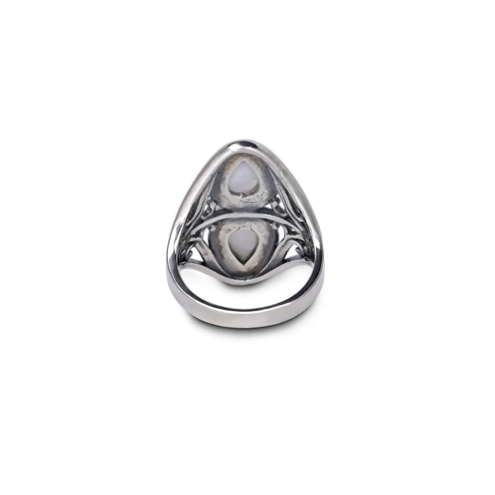 Bague pierre de lune double goutte en argent