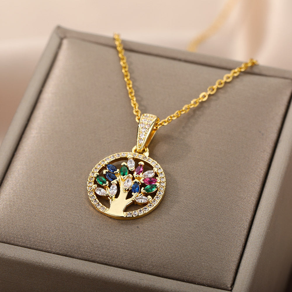 Collier arbre de vie zen doré aux zircons