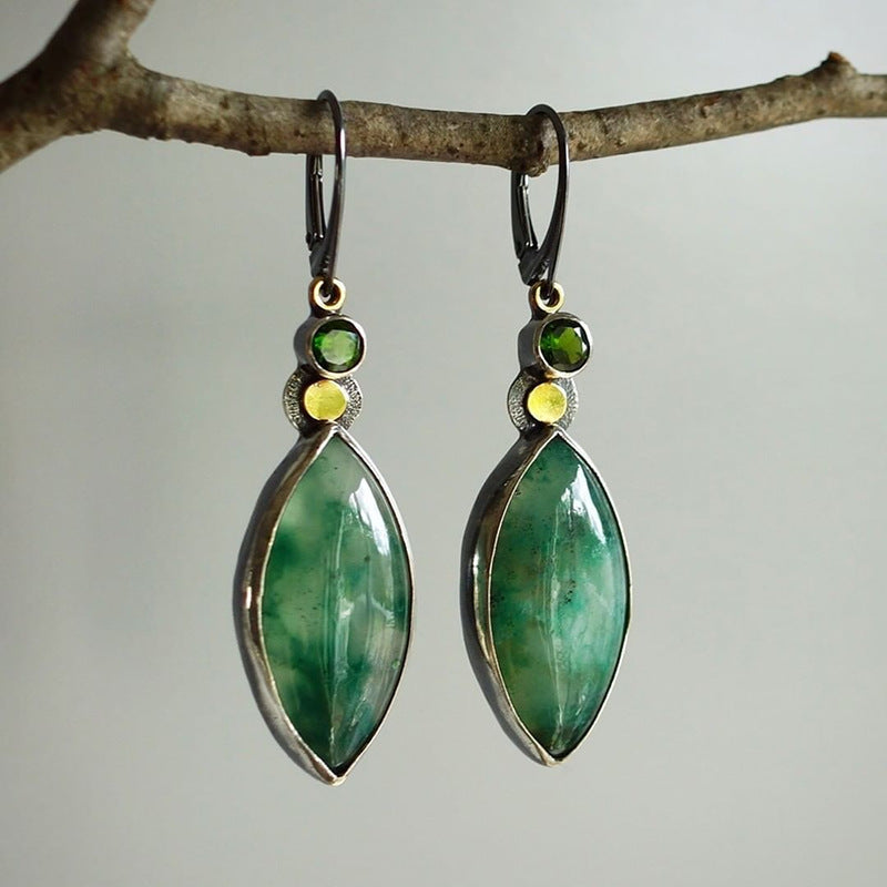 Boucles d'oreilles feuille en quartz vert