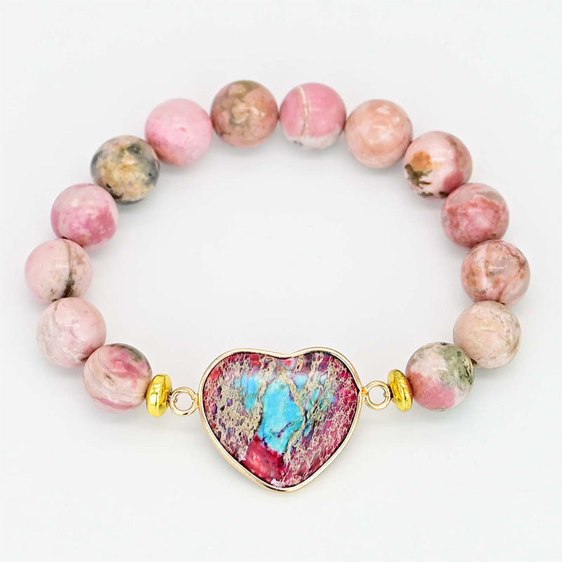 Bracelet rhodonite à pendentif coeur
