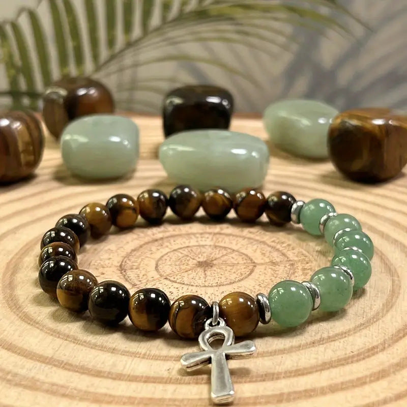 Bracelet oeil de tigre et aventurine verte