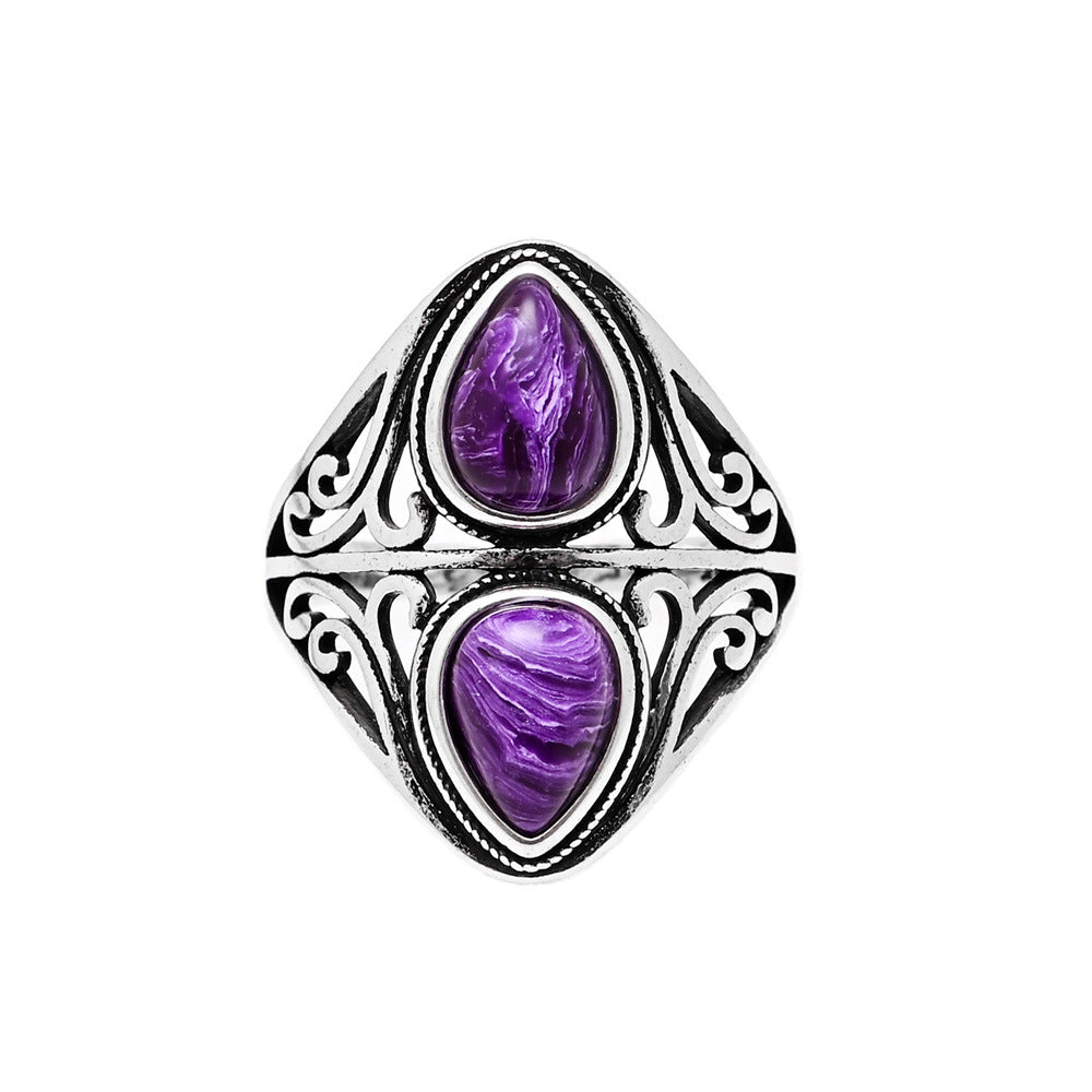 Bague améthyste double goutte en argent
