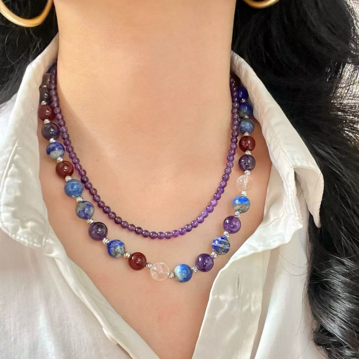 Collier améthyste zen double rang