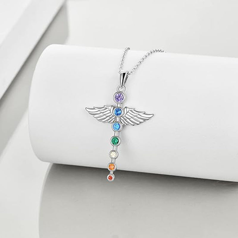 Collier 7 chakras ailes d'ange argent 925