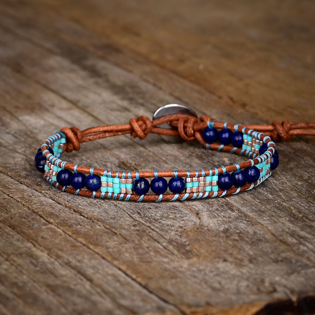 Bracelet lapis lazuli perles forme de riz