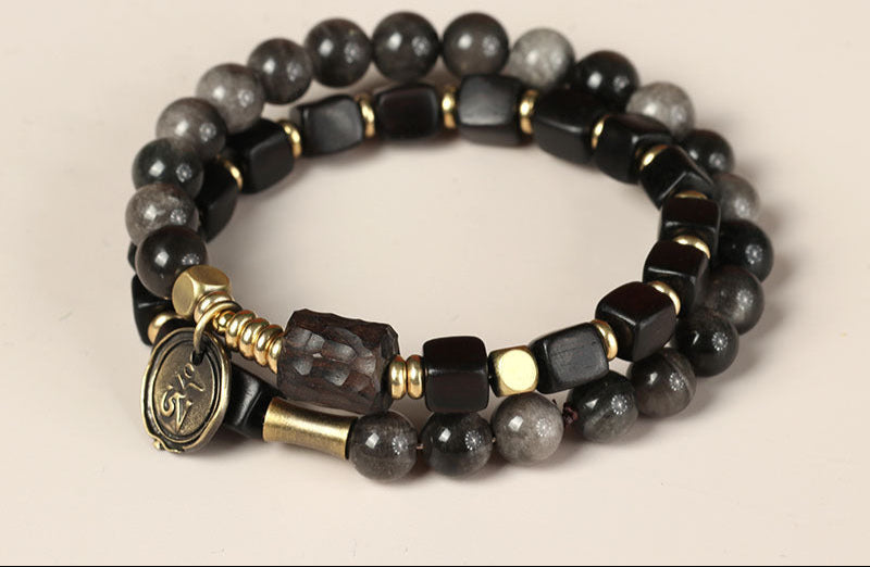 Bracelet obsidienne et bois d'ébène