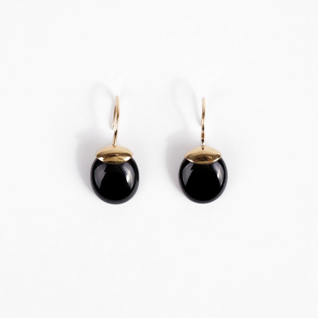 Boucles d'oreilles obsidienne noire et or