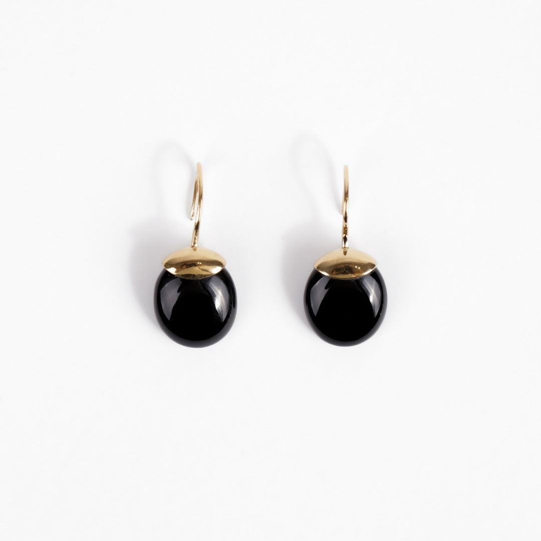 Boucles d'oreilles obsidienne noire et or