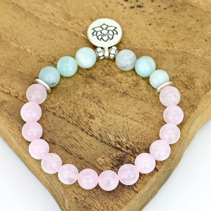 Bracelet quartz rose et amazonite fleur de lotus