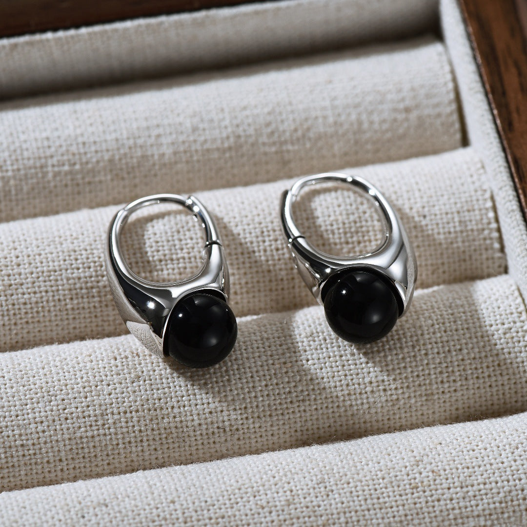 Boucles d'oreilles obsidienne noire pendantes