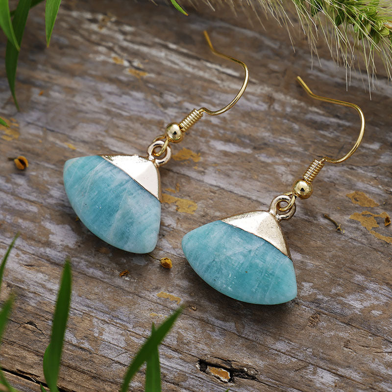 Boucles d'oreilles éventail quartz rose et amazonite