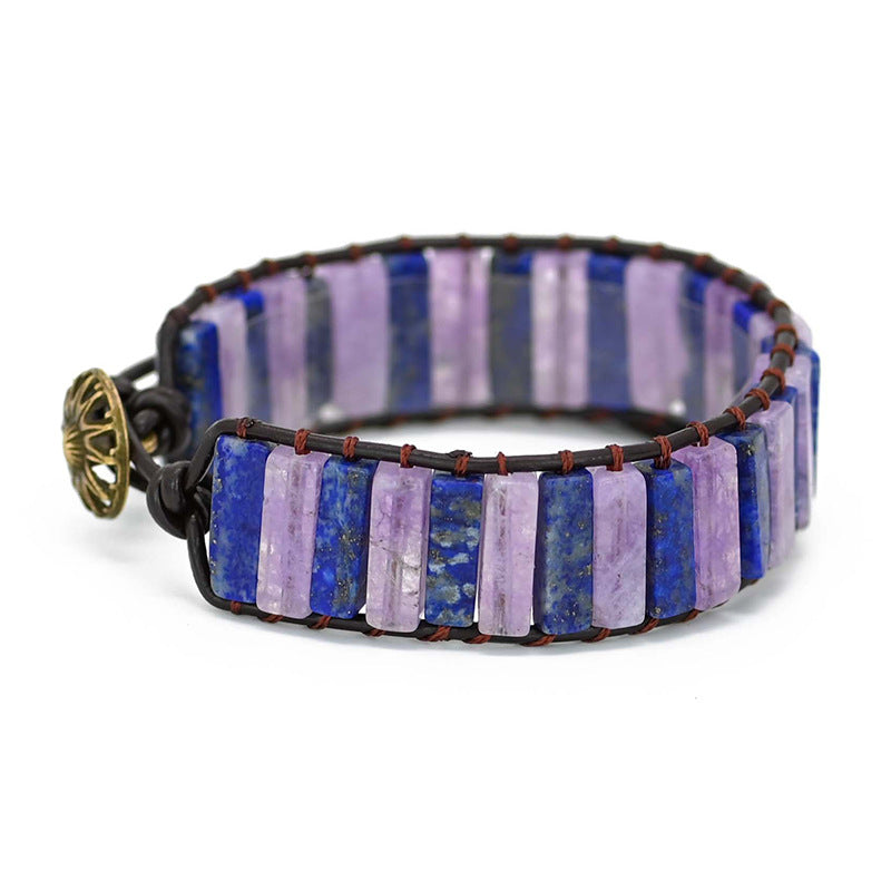 Bracelet améthyste et lapis lazuli en cuir tressé