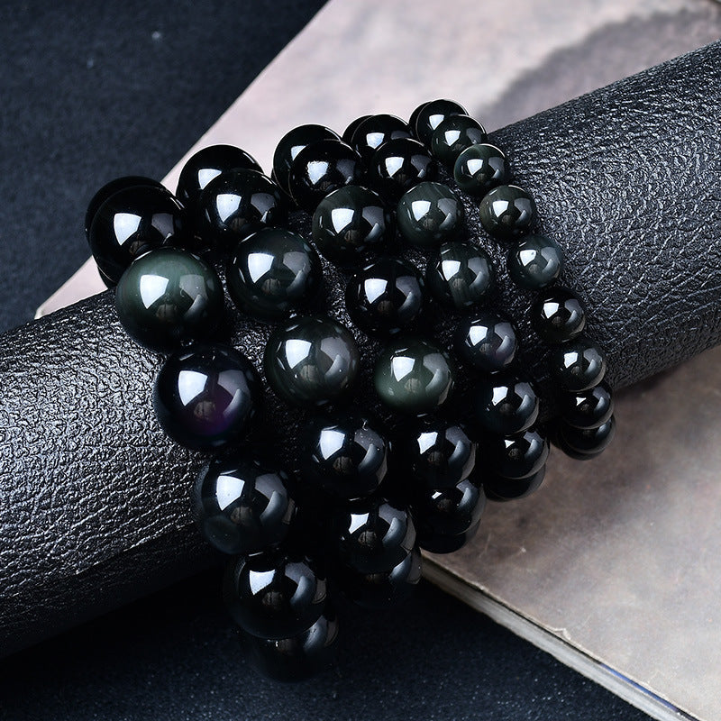 Bracelet obsidienne arc-en-ciel, perles oeil