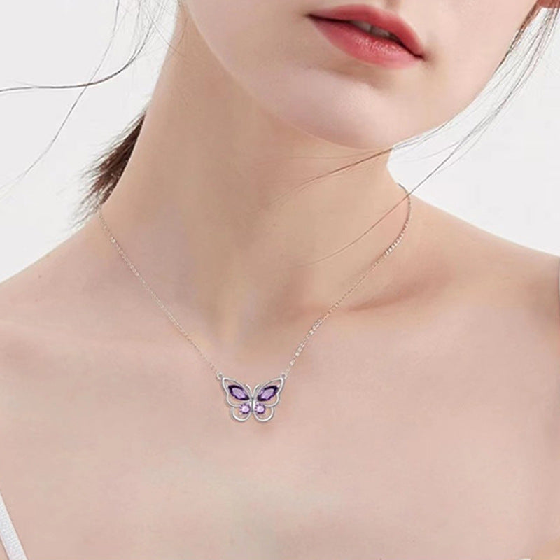 Collier améthyste papillon en argent