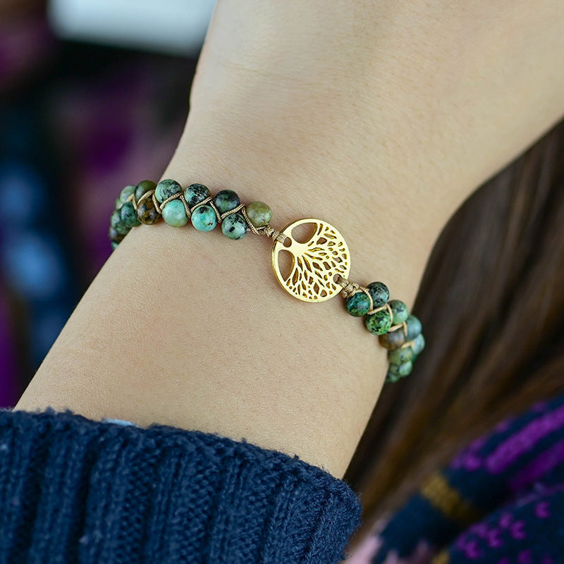 Bracelet turquoise tressé à l'arbre de vie