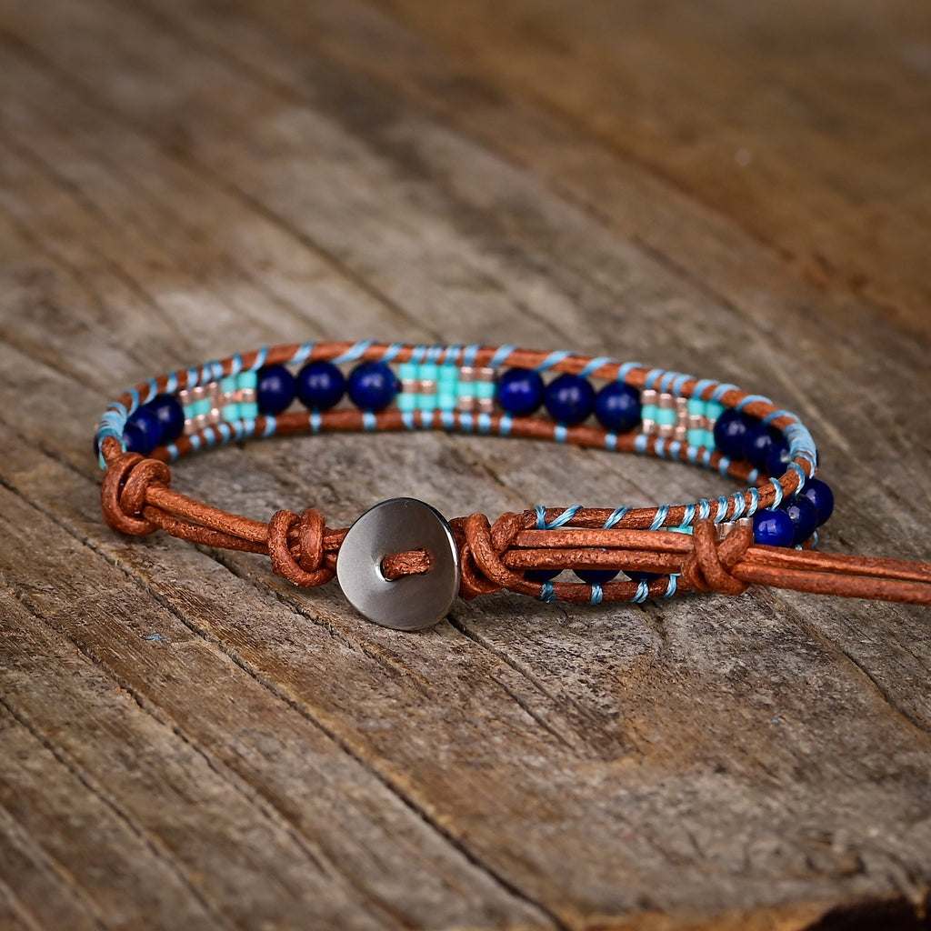 Bracelet lapis lazuli perles forme de riz