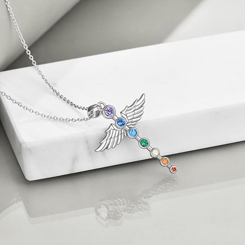 Collier 7 chakras ailes d'ange argent 925