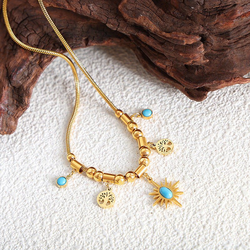 Bracelet turquoise et collier, pendentif soleil