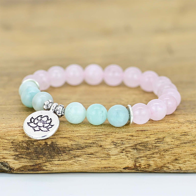 Bracelet quartz rose et amazonite fleur de lotus