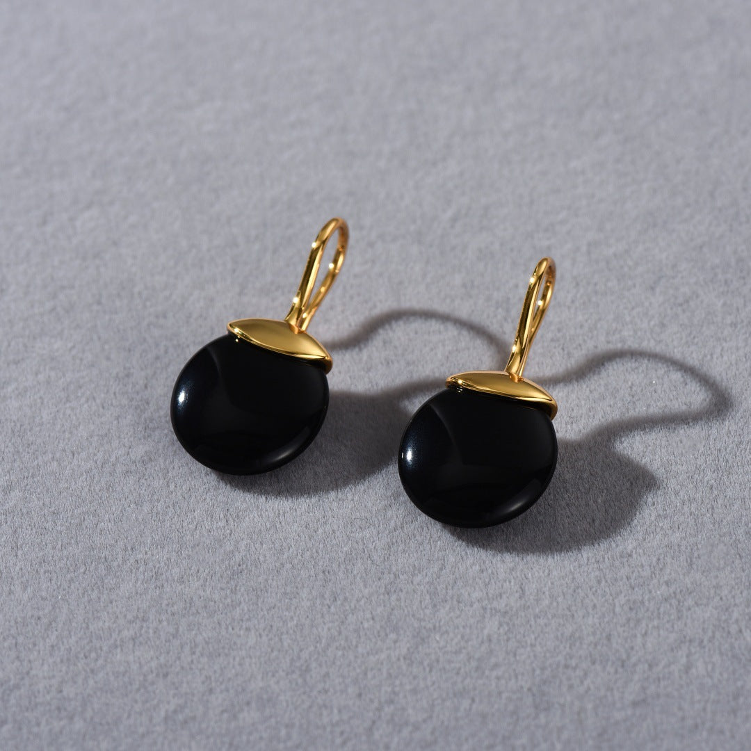 Boucles d'oreilles obsidienne noire et or