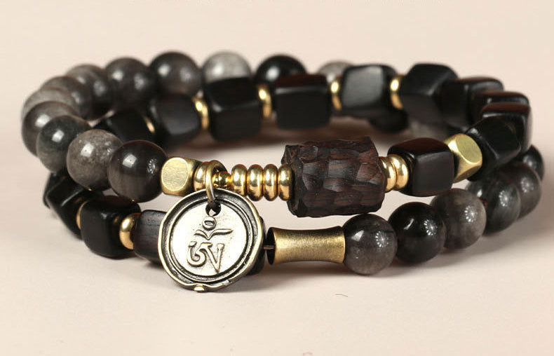 Bracelet obsidienne et bois d'ébène