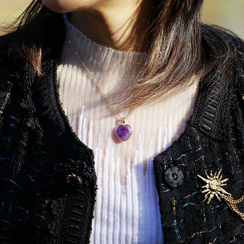 Collier améthyste coeur plaqué or