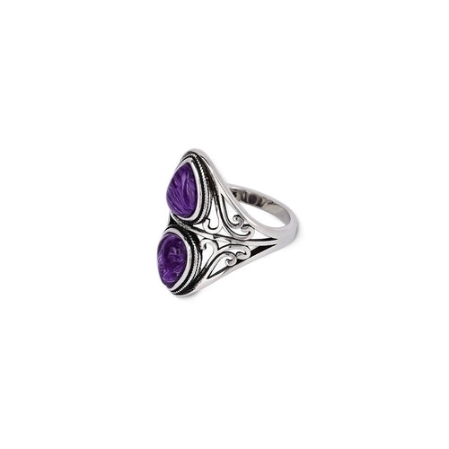 Bague améthyste double goutte en argent