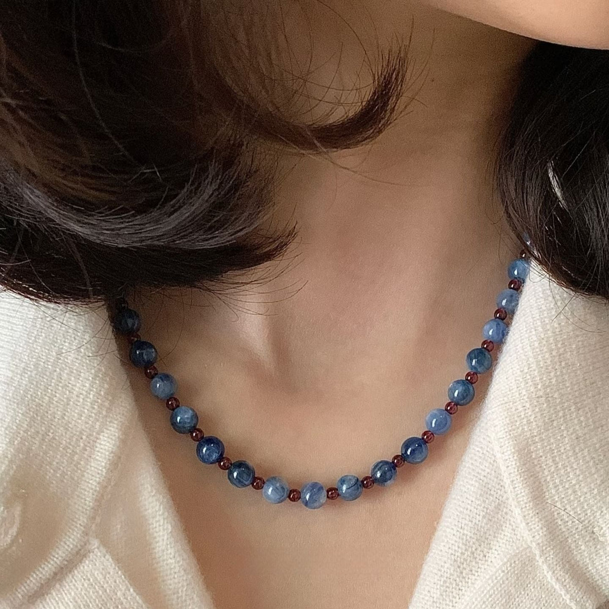 Bracelet aventurine bleue, collier assorti