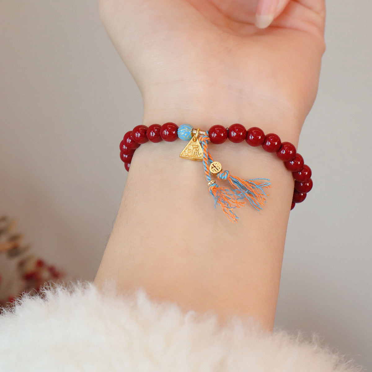Bracelet jade et cinabre, breloque au choix