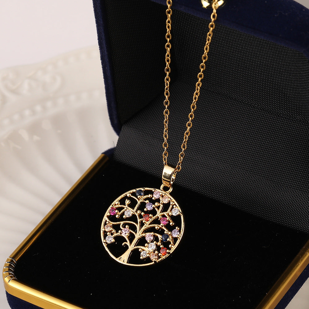 Collier arbre de vie zen aux zircons colorés